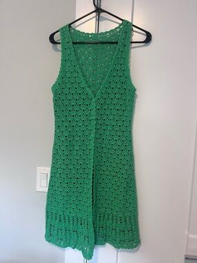Green Crochet Sleeveless cardigan